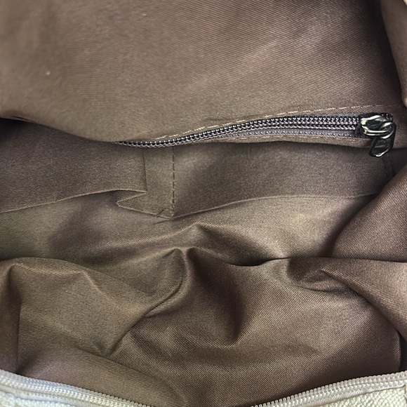 Canvas Shoulder Bag/Tote Bag Cream/Ivory W/Brown Lining 3 Compartments - Picture 5 of 9